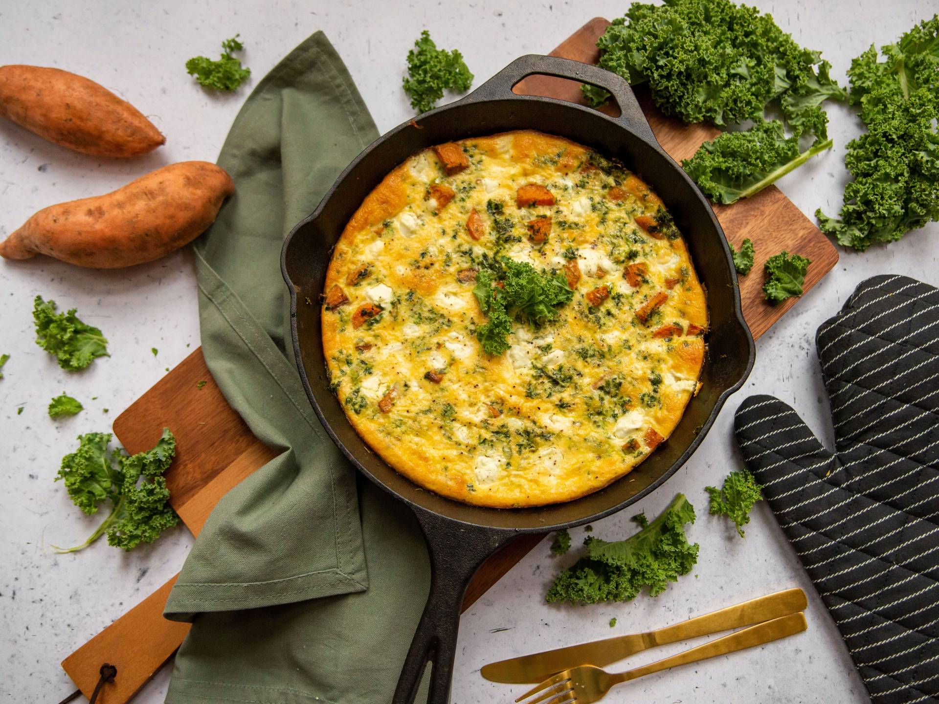 Sweet Potato And Crispy Kale Frittata Recipe